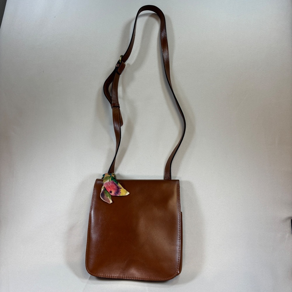 Patricia Nash Crossbody Bag Womens Brown Leather Flap Purse Adjustable Strap